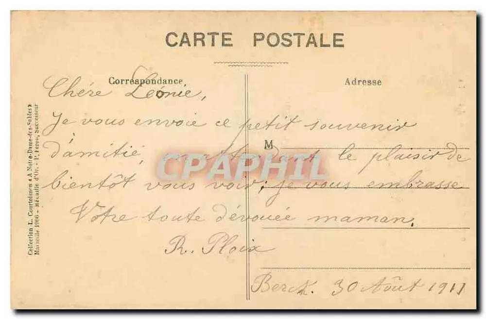 Berck-Plage - Notre-Dame-des-Sables — representação da Virgem com o Menino sobre uma âncora — editor não visível - Verso