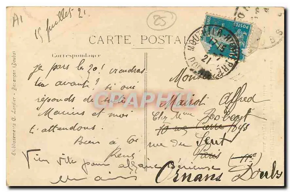 Mouthier — Rapides de la Loue aux Gorges de Nouailles — C-L-B, n°632 - Verso