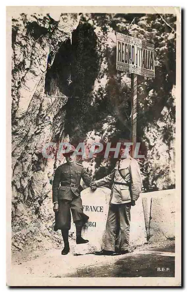 Dois soldados na fronteira franco-italiana — fronteira de 1861 — editor Les Belles Éditions Grimaldi - Frente