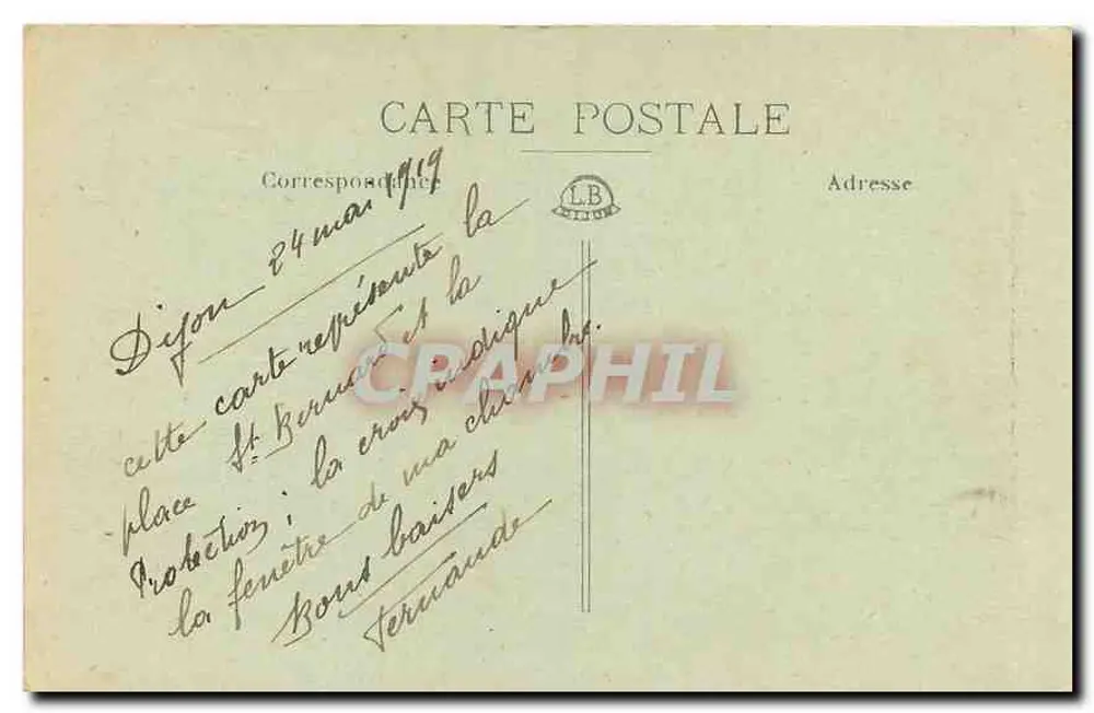Dijon — Estátua de São Bernardo — Editor H. Lévy, n°23 - Verso