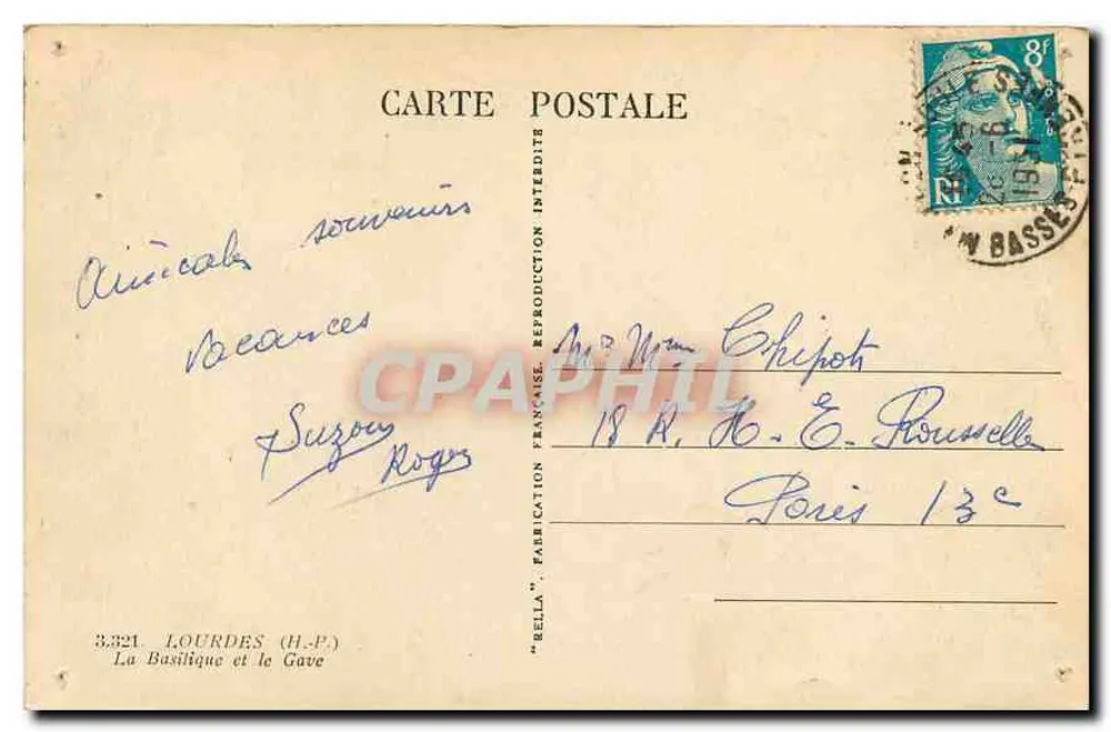 Lourdes — A Basílica e o Gave — "BELLA" - Verso