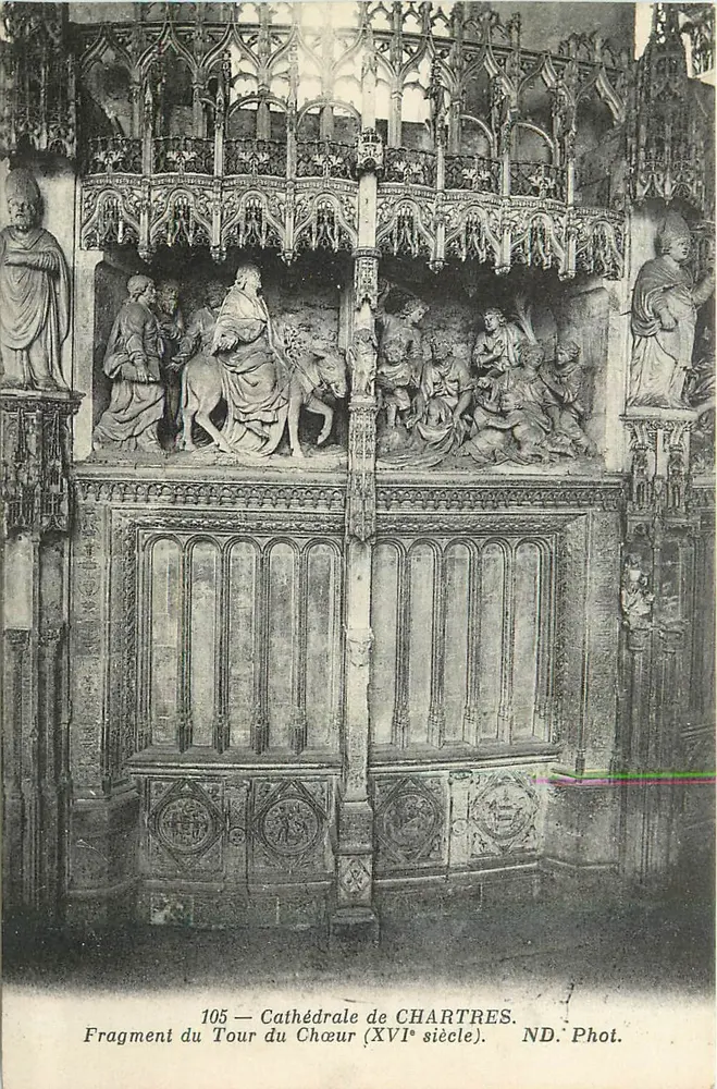 Fragment du Tour du Chœur — Cathédrale de Chartres — ND. Phot. — N° 105 - Recto