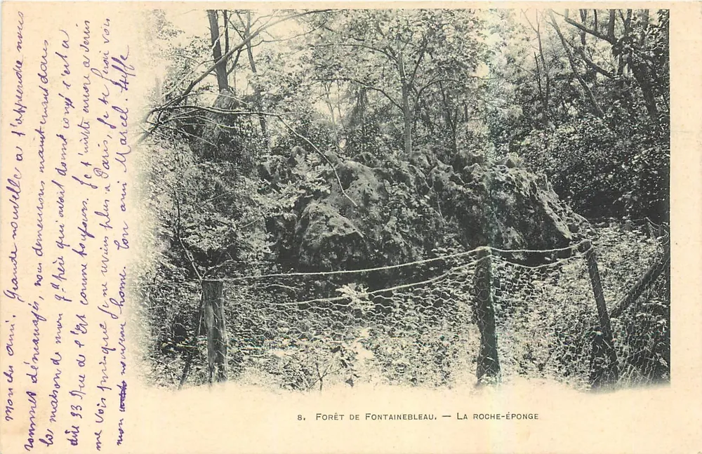 Floresta de Fontainebleau — La Roche-Éponge — Editor A. Roger Frères, n°8 - Frente