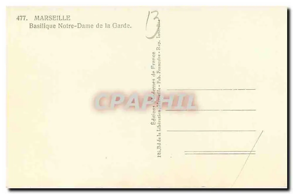 Marseille — Basílica Nossa Senhora da Guarda — Éditions Modernes de France, n° 477 - Verso