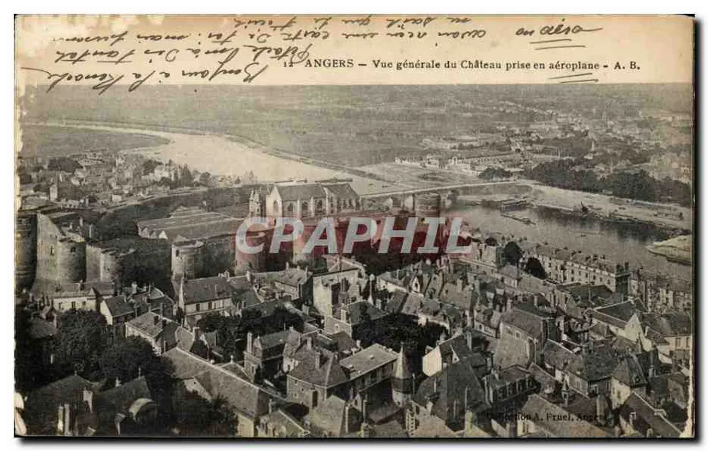 Angers — Vue générale du Château prise en aéroplane — A. B. - Recto