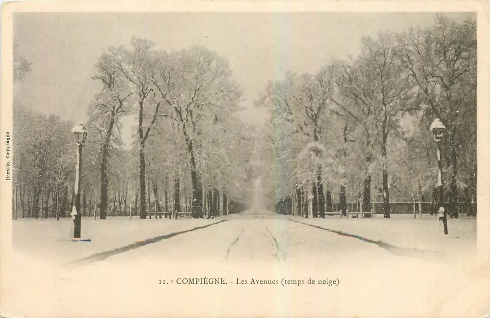 Compiègne - As Avenidas (tempo de neve) — Decelles, Compiegna, n°11 - Frente