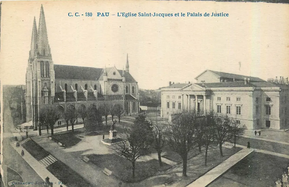 Pau – L'Église Saint-Jacques et le Palais de Justice — Carrache Éditeur - n° 180 - Recto