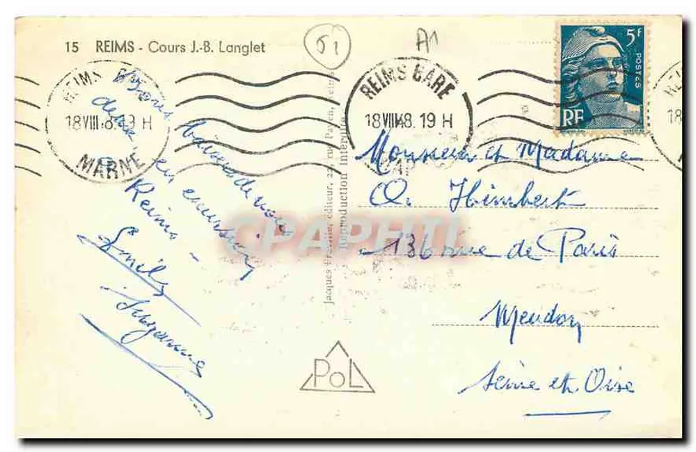 Reims — Cours J.-B. Langlet com vista da catedral — editor PoL - Verso
