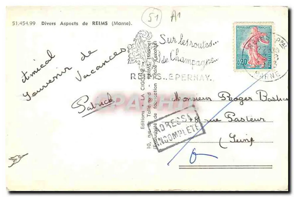 Reims — Diversos Aspectos da Catedral — Éditions La Cigogne - Verso