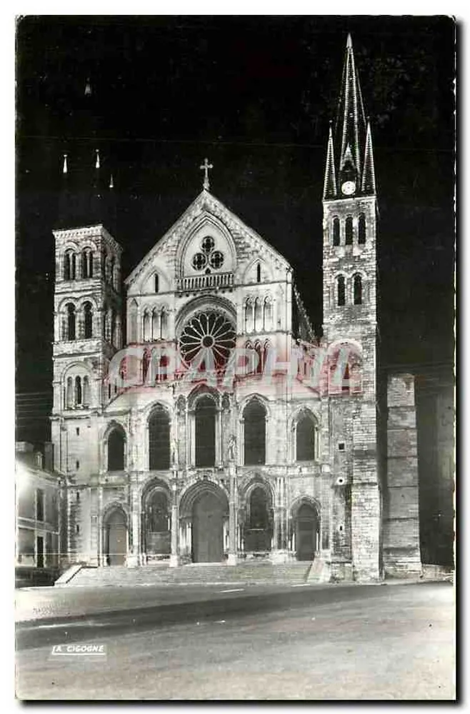 Kathedrale Notre-Dame de Reims — Nachtsicht beleuchtet — A. Cieogne - Vorderseite