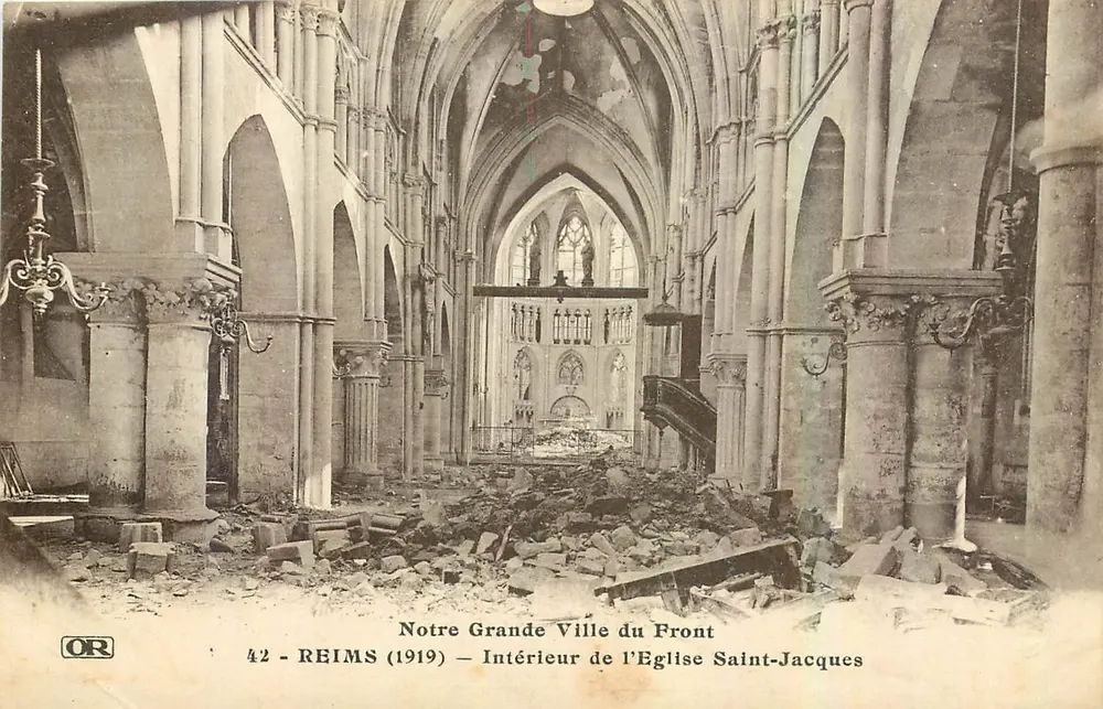 Reims — Innenansicht der Kirche Saint-Jacques nach den Bombardements — OR, n° 42 - Vorderseite