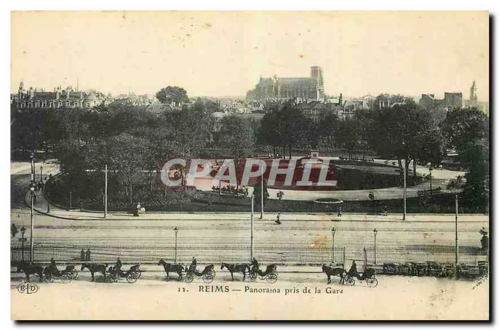 Reims — Panorama tirado da Estação — Editor E.D. n°12 - Frente