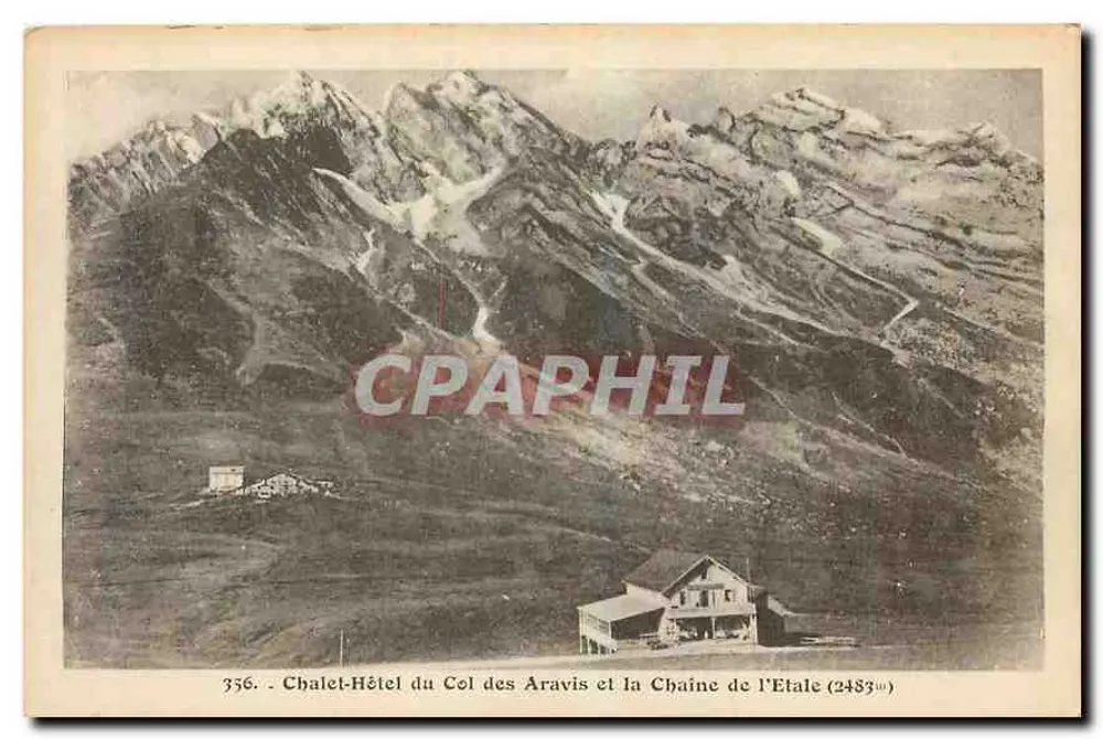 Chalet-Hôtel do Col dos Aravis e a Cadeia da Étale (2483m) — n° 356 — L. Morand, primavera, Alta Saboia - Frente