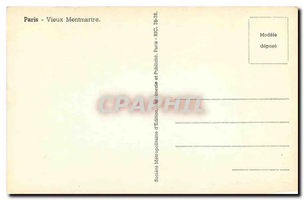 Rua Gaules — Paris — Velho Montmartre — Sociedade Metropolitana de Edição - Verso