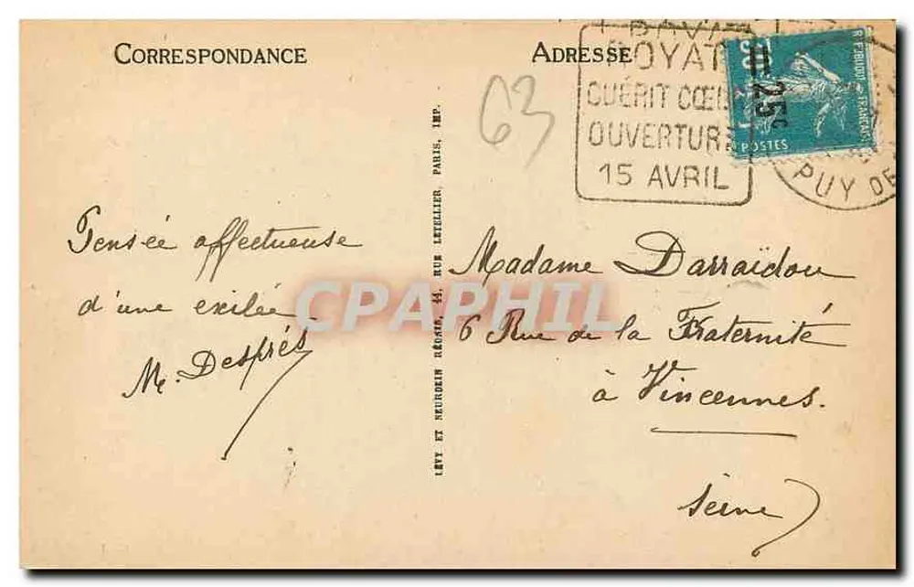 Clermont-Ferrand — La Fontaine d'Amboise — G. J. - Verso