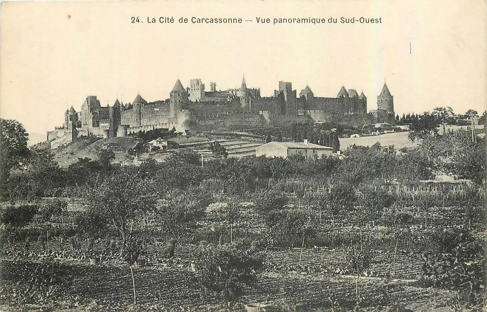 Carcassonne — Panoramablick von Südwesten — Verlag unbekannt, n° 24 - Vorderseite