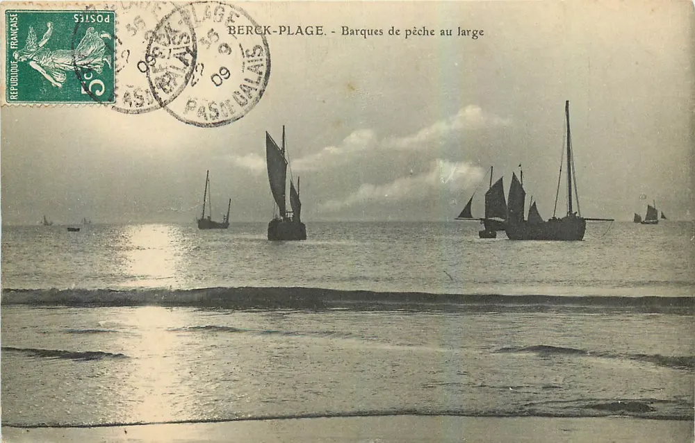 Bercek-Plage - Łódki rybackie na otwartym morzu — wydawca Pastoralais - Awers