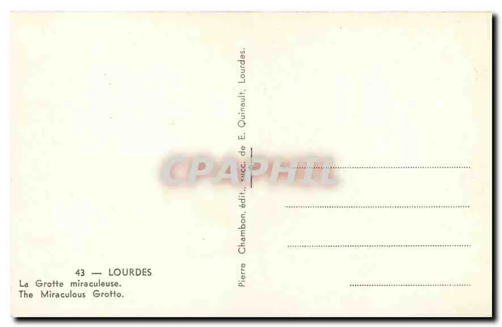 A Gruta Milagrosa — Lourdes — editor Chambon, n°43 - Verso