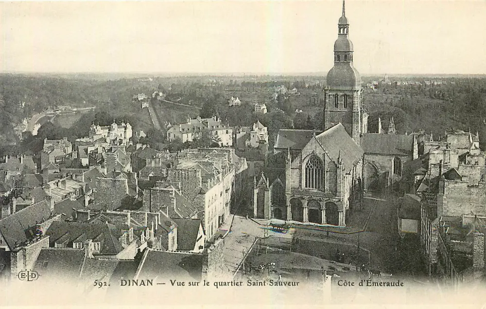 Dinan — Vista del barrio Saint-Sauveur — Costa de Esmeralda — Editor E.P.D. n° 592 - Anverso