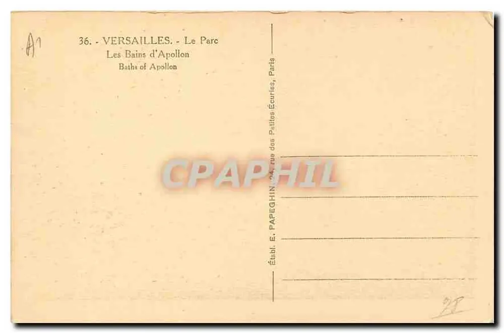 Os Banhos de Apolo — Versailles — Editor E. Papeghin, Paris - Verso