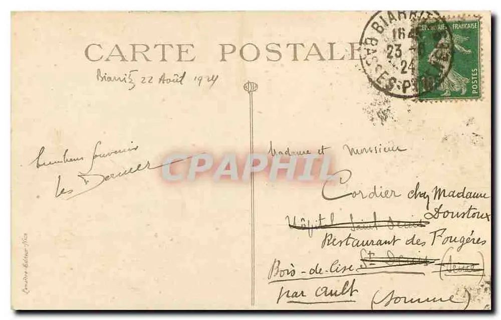 Biarritz, Un coin pittoresque de la Plage — Éditeur ESP, n° 19 - Verso