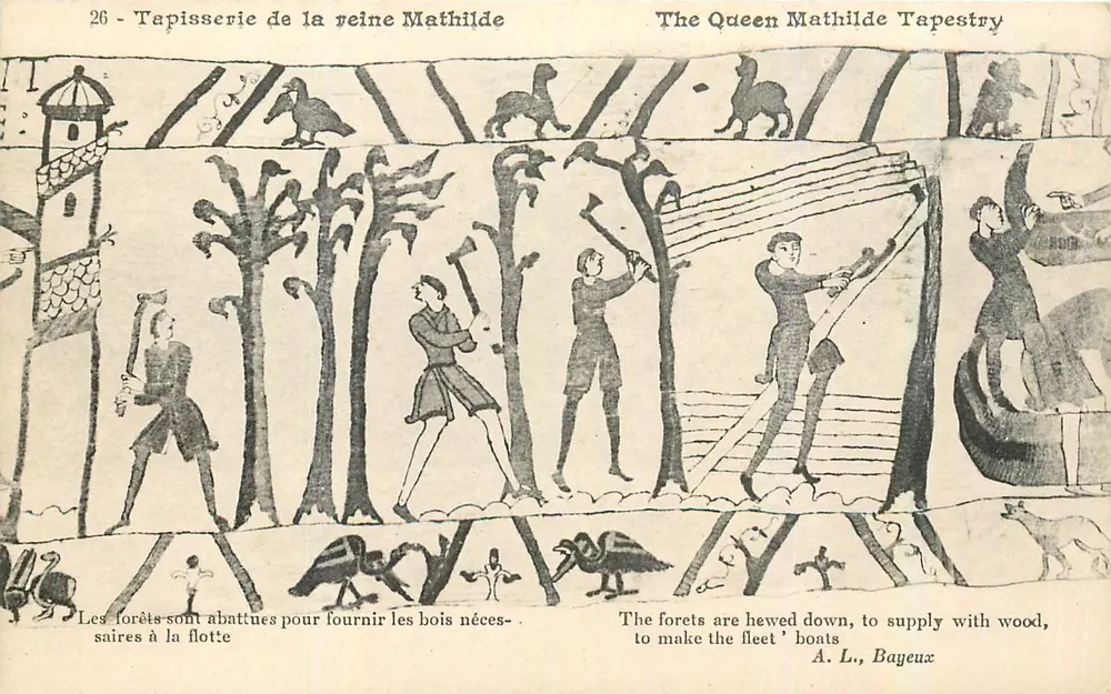 Tapete der Königin Mathilde — Szene des Waldes für die Flotte — A. L., Bayeux - Vorderseite