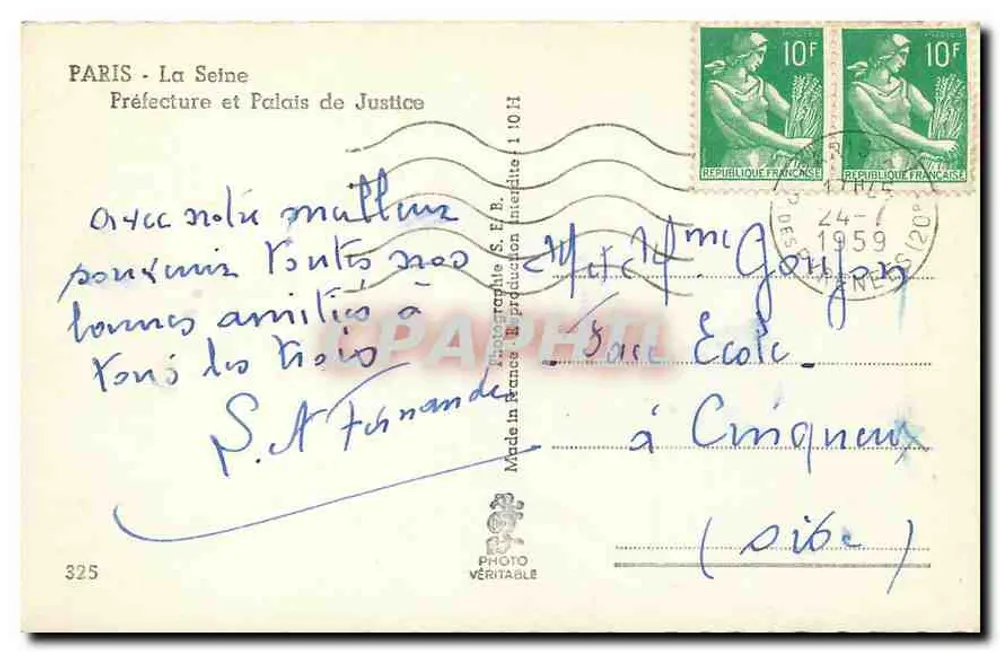 Paris - A Seine - Prefeitura e Palácio de Justiça — Séb - Verso