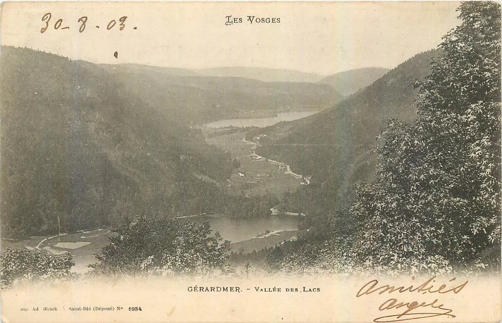Gérardmer - Vale dos Lagos — Os Vosges — editor Ad Weick, N° 1934 - Frente