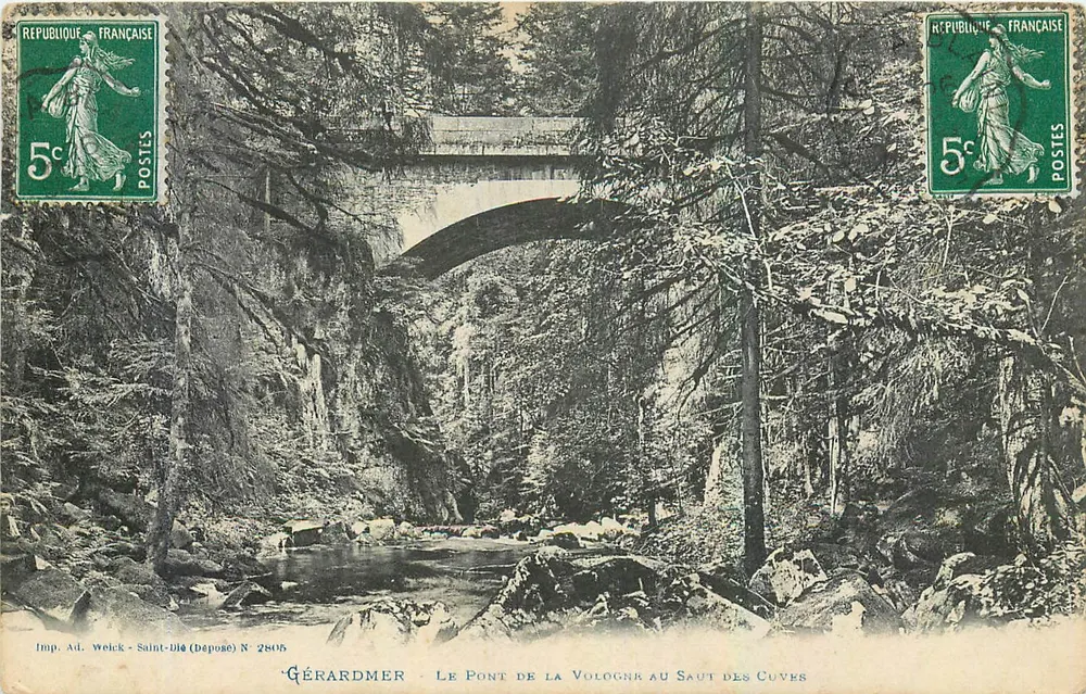Gérardmer — O Ponte da Vologne no Saut des Cuves — Imp. Ad. Weick - Saint-Dié (Depositado) N° 2805 - Frente