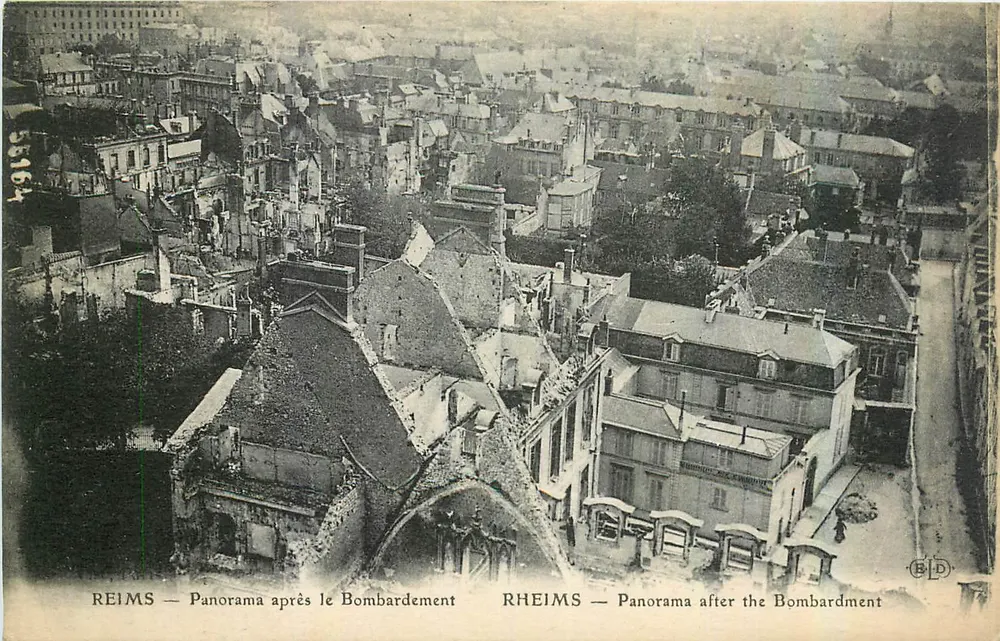 Reims — Panorama después del Bombardeo — B.D. n° 55164 - Anverso