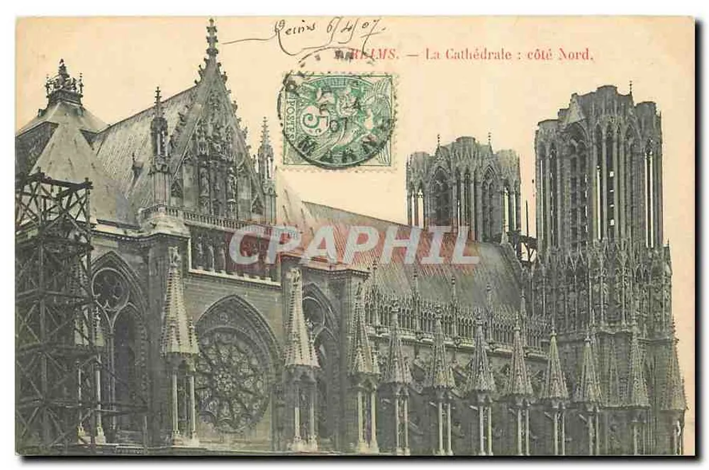 Reims — A Catedral : lado Norte — H.M.S. - Frente