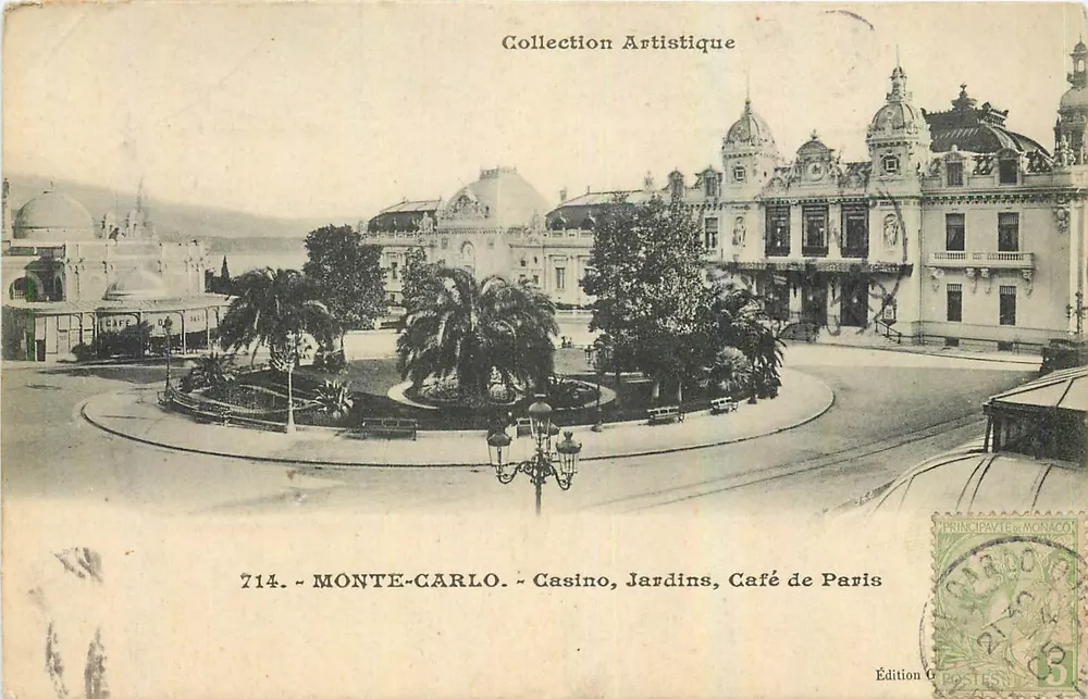 Monte-Carlo — Casino, Jardins, Café de Paris — Collection Artistique, Édition G. Costes, n°714 - Recto