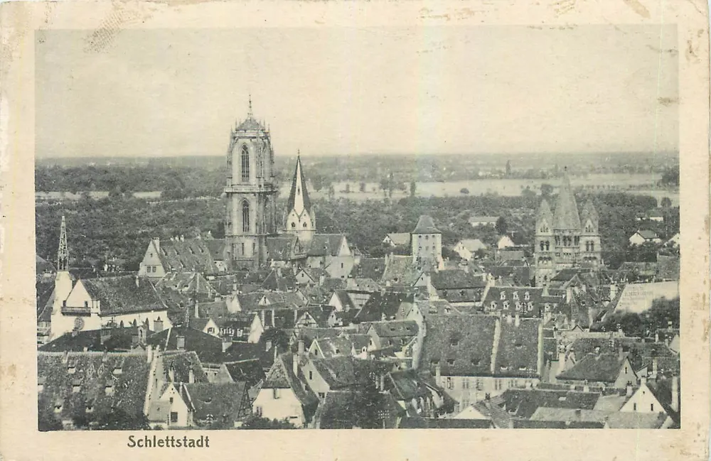 श्लेटस्टैड्ट — शहर का एयरोनॉटिक दृश्य साथ चर्च - आगे