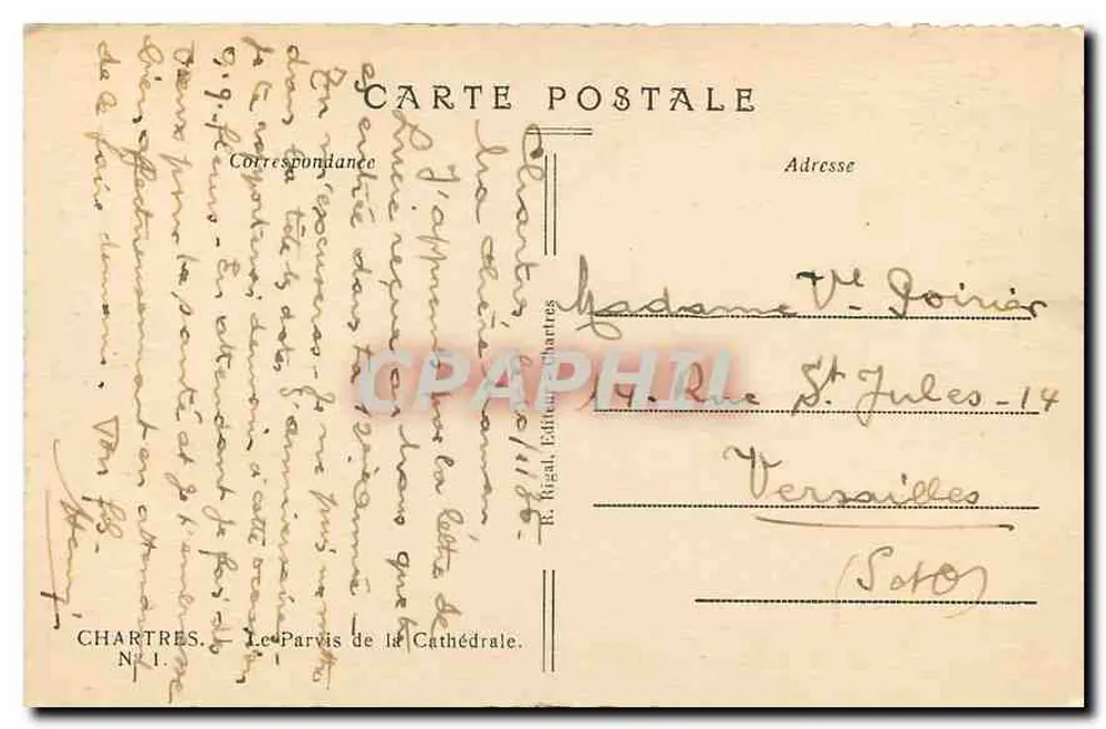 Chartres — O Pátio da Catedral — E. Rigal, Editor, N° 1 - Verso