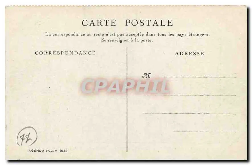 Palais de Fontainebleau — Services d'auto-cars P.L.M. en forêt — Agenda P.L.M. 1922 - Verso
