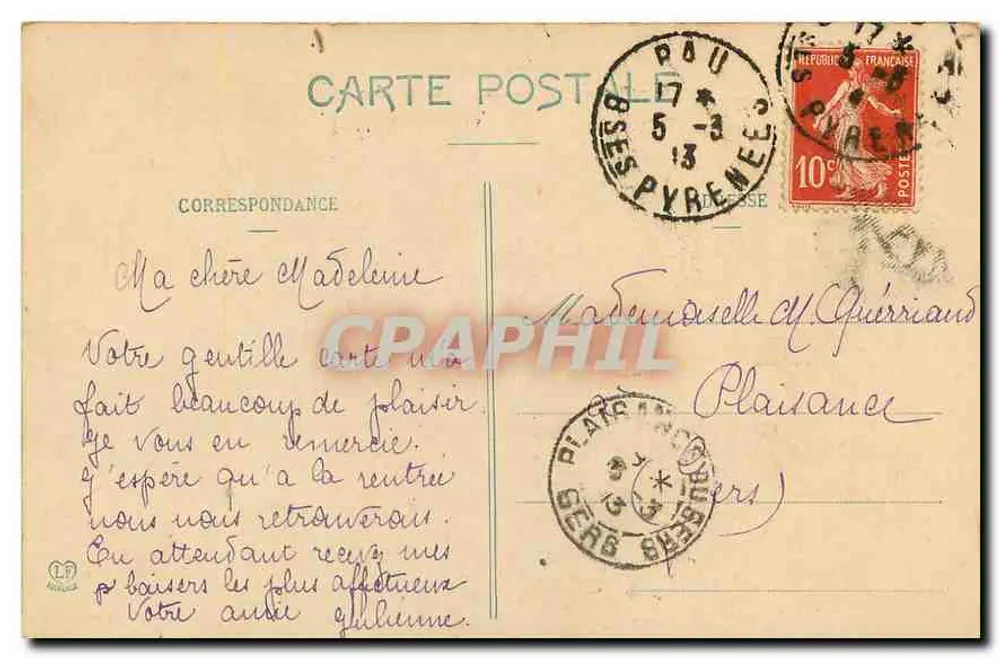Pau — Vue générale sur le Gave — Phototypie Labouche Frères, Toulouse - Verso