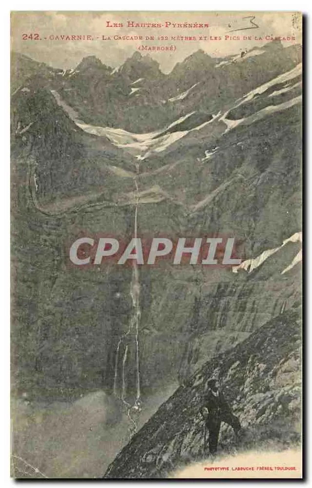 Gavarnie - Die 122 Meter hohe Wasserfall und die Gipfel des Wasserfalls (MARBORÉ) — Phototype Labouche Frères, Toulouse, Nr. 242 - Vorderseite