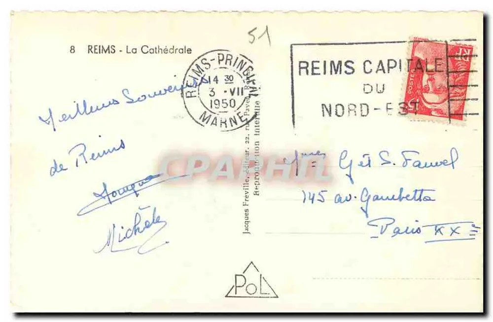 Reims - A Catedral — vista aérea — editor POL, n°8 - Verso