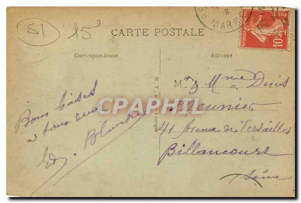 Reims — O Teatro, rua de Vesle — destruído após os bombardeios — editor não identificado - Verso