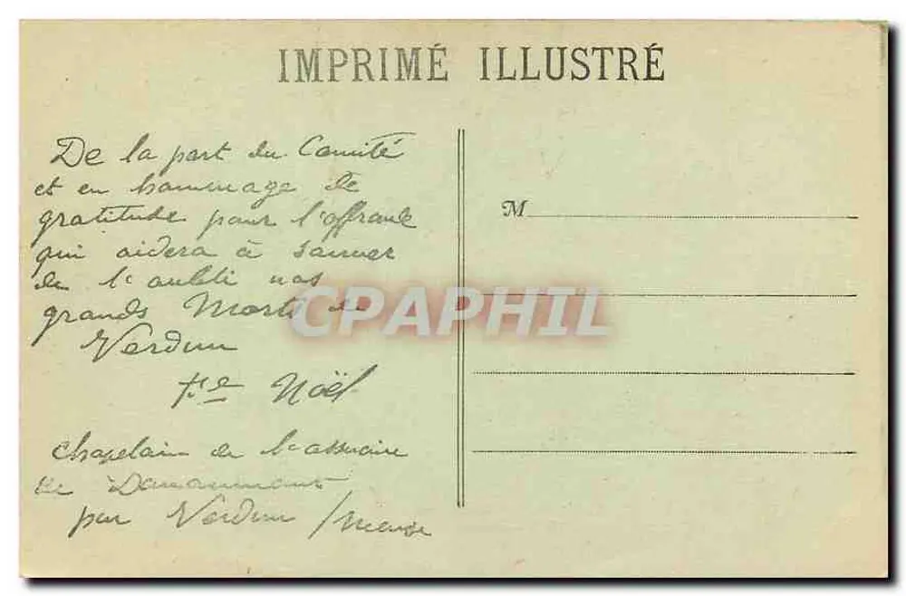Ossuário provisório dos campos de batalha de Verdun — margem esquerda e margem direita — Início da Obra de Douaumont (Meuse) — Imprimé Illustré - Verso