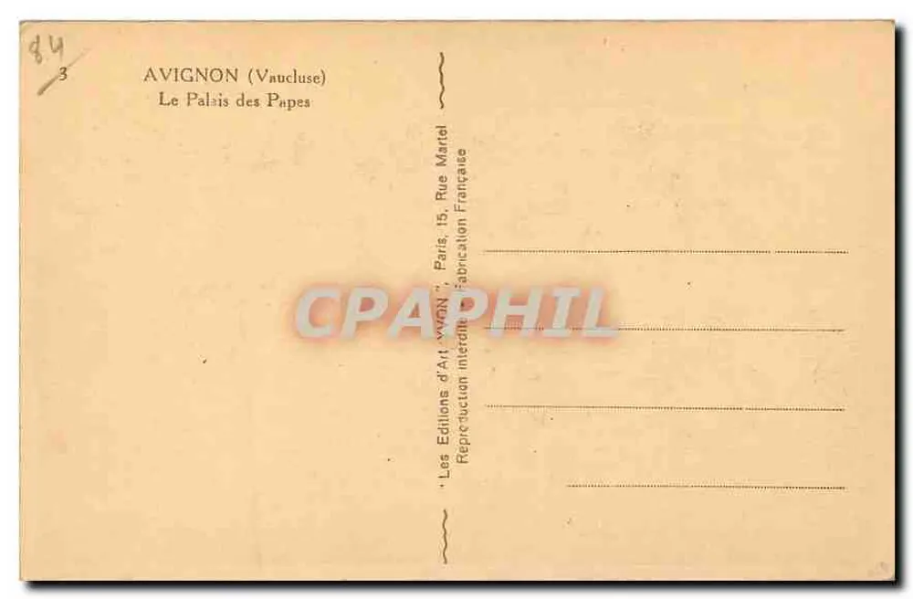 Avignon — O Palácio dos Papas — Les Éditions d'Art Avignon - Verso