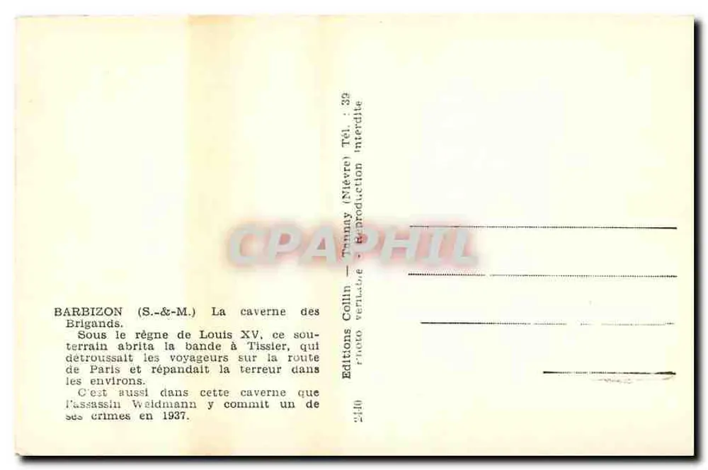 Barbizon — A caverna dos Bandidos — Edições Collin (Nievre) n°32 - Verso