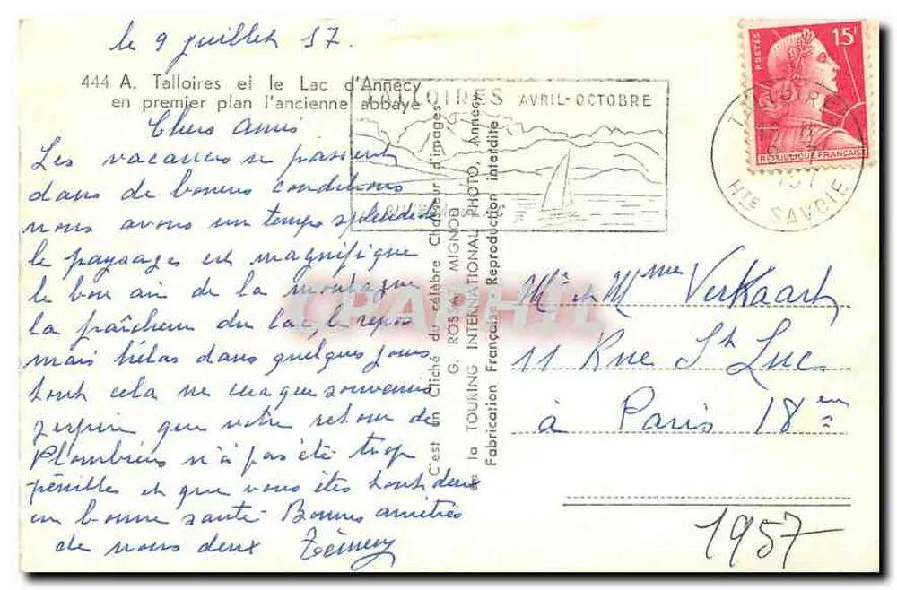 Tailloires und der See von Annecy — Panoramablick — Cliché des Verlegers G. ROS MIGNOB, n°444 - Rückseite