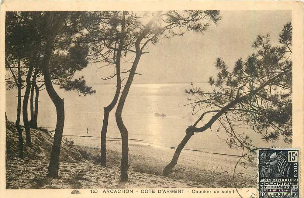 Arcachon - Côte d'Argent - Pôr do sol — Exposição Colonial 1931, n°163 - Frente