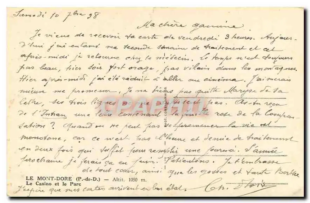 Le Casino et le Parc — Le Mont-Dore (P.-de-D.) — éditeur Jim - Verso