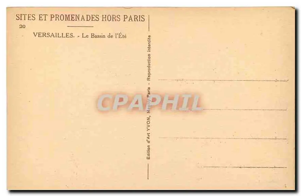 Versailles — O Bassin de l'Été — Edição de Arte YVON, Paris - Verso