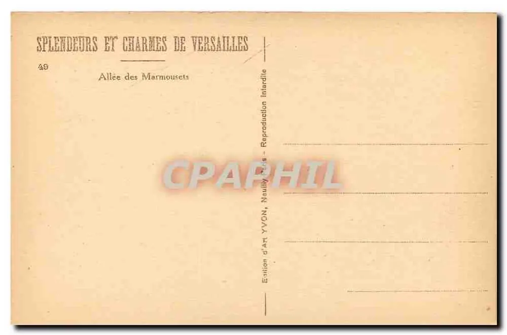 Allée des Marmousets — Versailles — Édition d'Art YVON, n°40 - Verso