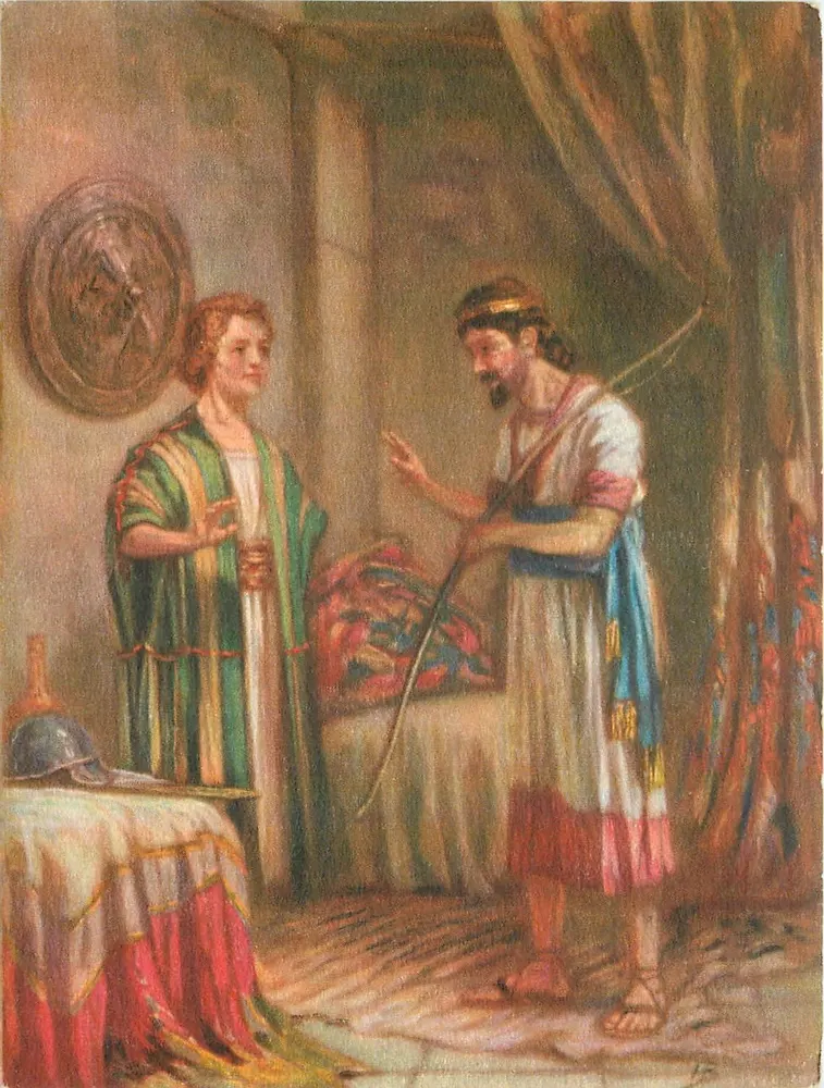 दाविद और जॉनथन एक एलायंस करते हैं — बाइबलिक सीन — क्रिस्टियन लाइब्रेरी, गैंड, बेल्जियम - आगे