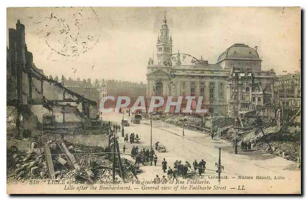 Lille nach dem Bombenangriff — Allgemeine Ansicht der Rue Faidherbe — E. Larnaud. — Maison Raoult, Lille - Vorderseite