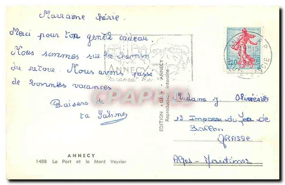 Annecy — Le Port et le Mont Veyrier — Édition « GILS » - Verso
